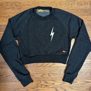 Aviator Nation Dark Grey Lightning Bolt Crop Sweatshirt Sz S *Like New*